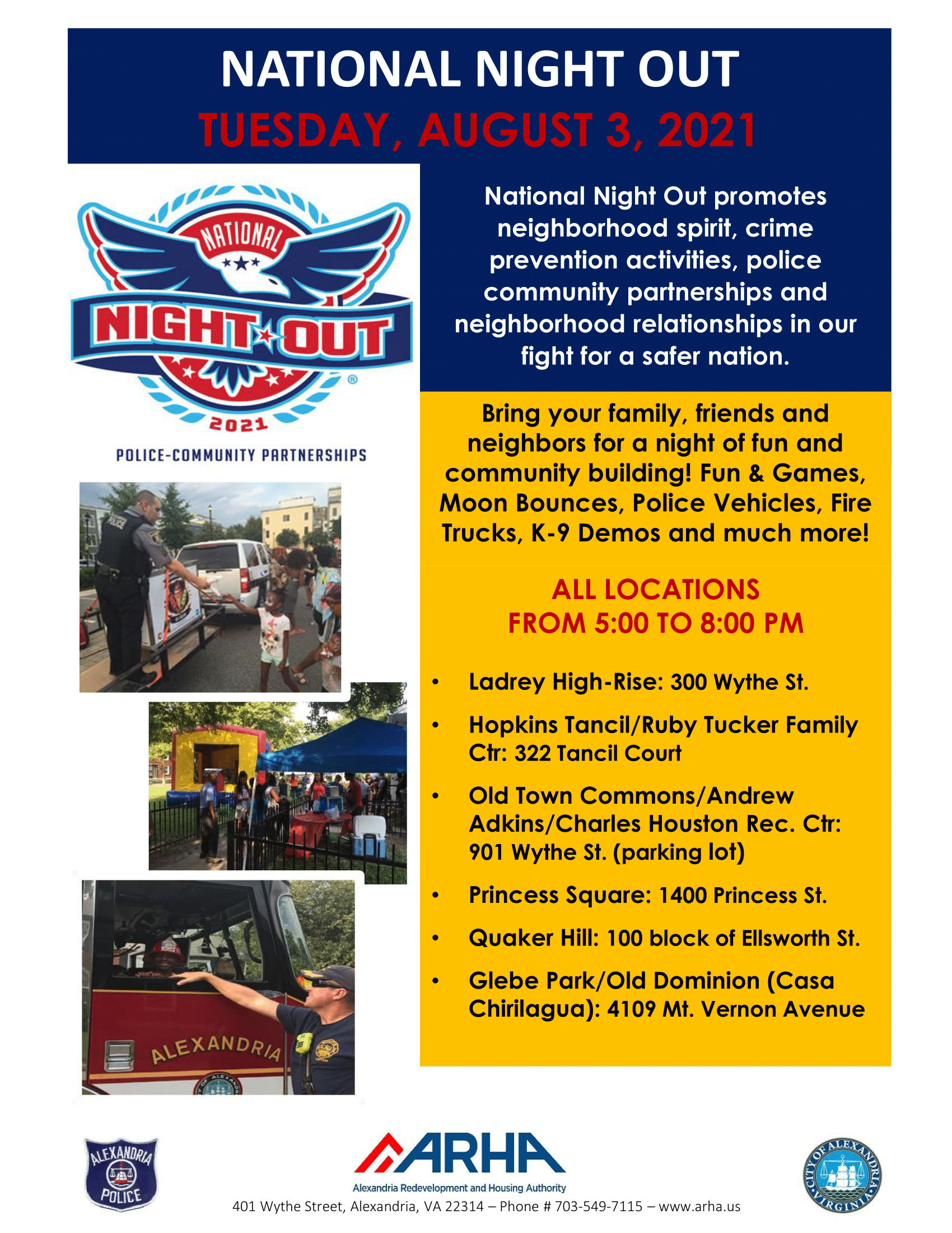 National Night Out is Coming Soon! Alexandria Redevelopment and